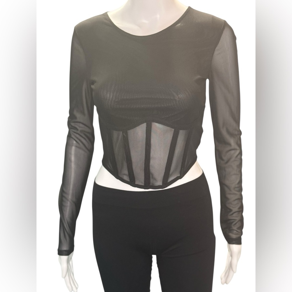 ASTR THE LABEL black sheer long sleeve crop top w/ boning Exposed Zip Size XS - Picture 3 of 14